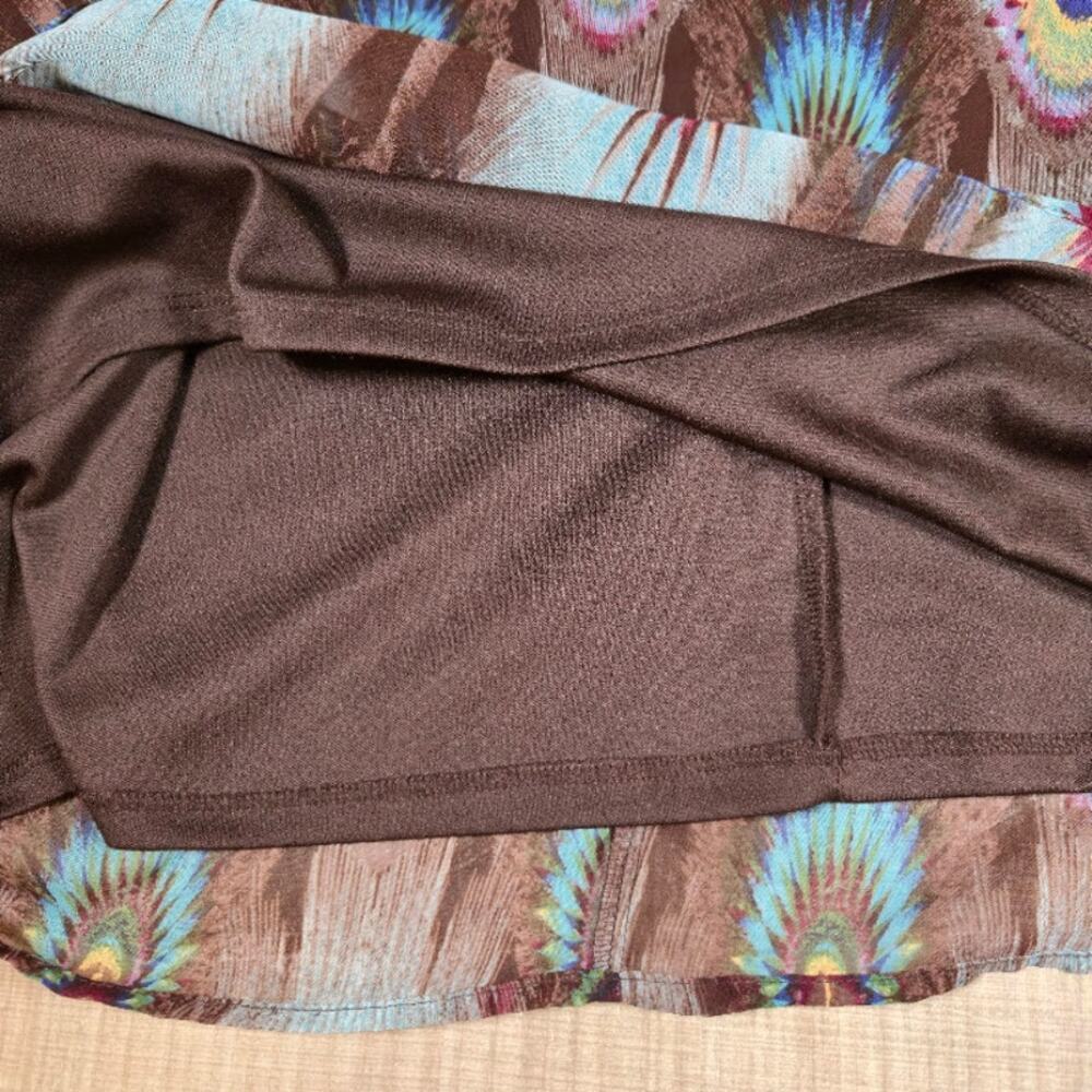 Charlotte Russe Peacock Feather Print Dress Size Small Brown Bohemian Whimsical - Picture 5 of 9